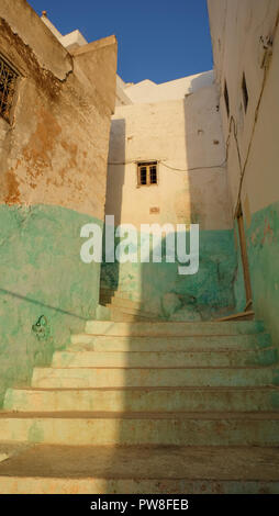 Stairs in Moulay Idriss, a holy town on the hill, famous for the tomb of Idris I, the first major Islamic ruler of Morocco Stock Photo