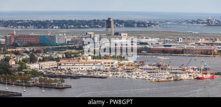 Aerial view of Boston Logan Airport and Marine Terminal Stock Photo