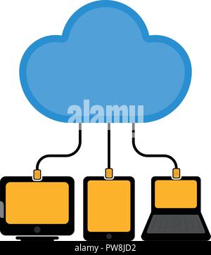 Different devices connected to cloud technology Stock Vector