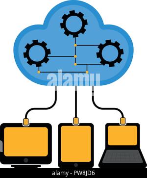 Different devices connected to cloud technology Stock Vector