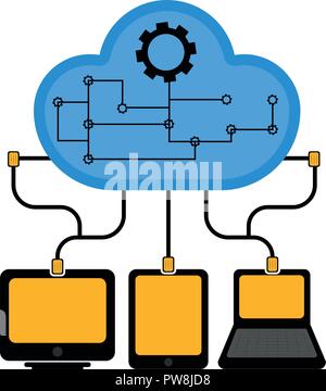 Different devices connected to cloud technology Stock Vector