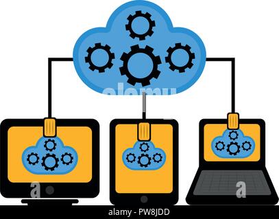 Different devices connected to cloud technology Stock Vector
