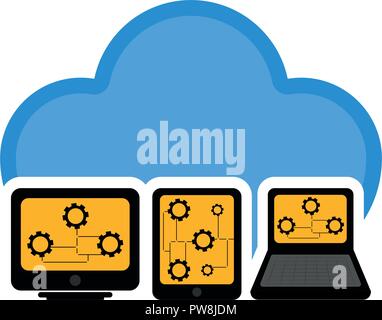 Different devices connected to cloud technology Stock Vector