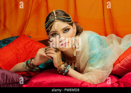 beautiful arabic style bride in ethnic clothes Stock Photo