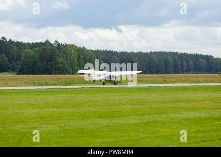 outdoor shot of small plane taking off Stock Photo