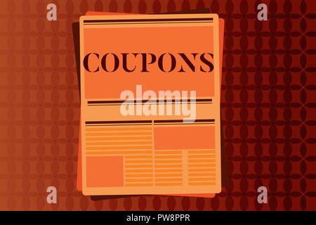 Handwriting text writing Coupons. Concept meaning Certificate Ticket Label for discount gift price Promotion Sale. Stock Photo