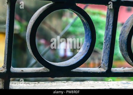Round shape iron metal steel close up isolated on blur background Stock Photo