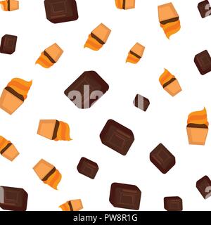sweet chocolate cubes and cupcakes pattern Stock Vector