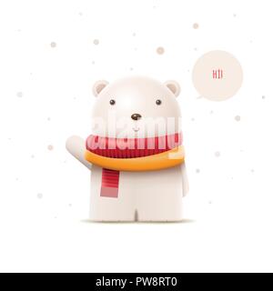 Cute polar bear say hi. Vector character illustration. Elements are layered separately in vector file. Stock Vector