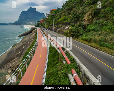 Tim Maia bike path on Niemeyer Avenue, Rio de Janeiro, Brazil, South America. Highway by the sea. Wonderful road and bike path.