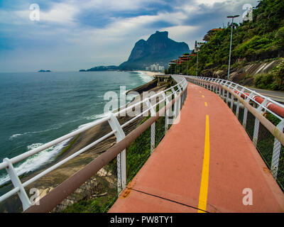 Tim Maia bike path on Niemeyer Avenue, Rio de Janeiro, Brazil, South America. Highway by the sea. Wonderful road and bike path.