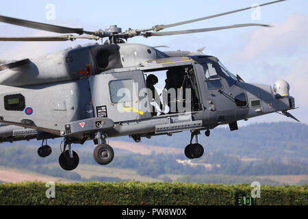 Prince Harry arrives by helicopter at Commando Training Centre Royal Marines, Lympstone  Featuring: Atmosphere Where: Devon, United Kingdom When: 13 Sep 2018 Credit: David Sims/WENN.com Stock Photo