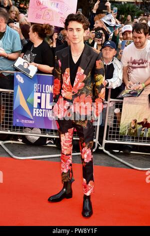 London, UK. 13th October 2018. Timothee Chalamet,'Beautiful Boy'- European Premiere,BFI London Film Festival,Cineworld Leicester Square,London.UK Credit: michael melia/Alamy Live News Stock Photo