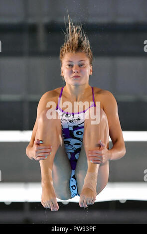 Buenos Aires, Argentina. 13th Oct, 2018. Silver medalist Sofiia Lyskun of Ukraine competes during the women's 10m platform final at the 2018 Summer Youth Olympic Games in Buenos Aires, Argentina, Oct. 13, 2018. Credit: Zhu Zheng/Xinhua/Alamy Live News Stock Photo