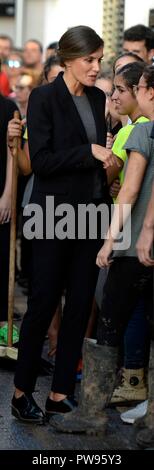 REYES MALLORCA RIADA INUNDACIONES   LETIZIA ORTIZ ROCASOLANO;LETIZIA ORTIZ;  13/10/2018   Spanish King Felipe VI and Queen Letizia visit Sant LLorenc des Cardassar devastated by flash floods . Sant LLorenc des Cardassar. Mallorca, Spain, 12-10-2018    888/CordonPress Stock Photo