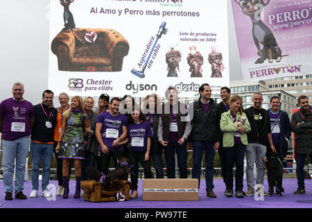 Madrid, Spain. 14th October 2018. Winners and representatives of the event. Perroton Madrid 2018 is the 7th edition of the solidarity race for the adoption and responsible holding of companion animals whose ambassador is the actress and singer Alejandra Botto on Oct 14, 2018 in Madrid, Spain Credit: Jesús Hellin/Alamy Live News Stock Photo