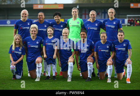 Kingston upon Thames, UK. 14 October 2018.  Chelsea Team shoot during The FA Women's Super League match between Chelsea FC Women and Arsenal at Kingsmeadow Stadium, Kingston upon Thames, England on 14 Oct 2018.  Credit Action Foto Sport Credit: Action Foto Sport/Alamy Live News Credit: Action Foto Sport/Alamy Live News Stock Photo