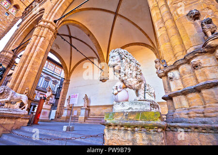 Piazza della Signoria in Florence square landmarks and statues view, Tuscany region of Italy