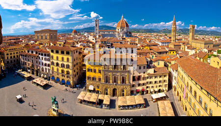 Florence square and cathedral di Santa Maria del Fiore or Duomo view, Tuscany region of Italy Stock Photo