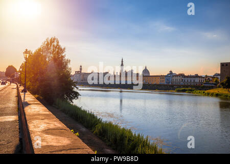 Arno river waterfront of Florence sunset view, Tuscany region of Italy Stock Photo