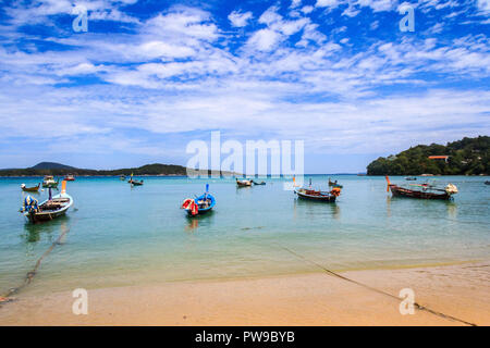 Long tail boats moored at Rawai beach, Phuket, Thailand Stock Photo