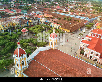 Main square in Granada Nicaragua aerial drone view Stock Photo