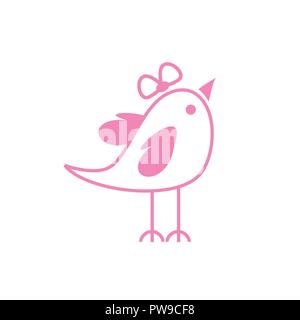 Cute Happy Female Bird Pink Coloured Vector Symbol Character Graphic Design Stock Vector