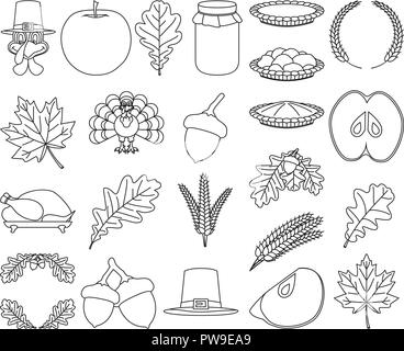 23 line art black and white thanksgiving elements Stock Vector