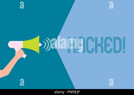 Word writing text Hacked. Business concept for Gain unauthorized access to data in system or computer Cyber crime. Stock Photo