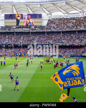 Melbourne Demons and West Coast Eagles Football Club at Optus Stadium 2018 AFL Preliminary Final Perth Western Australia. Stock Photo