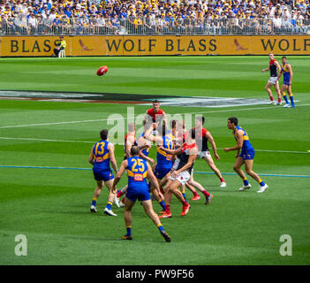 Melbourne Demons and West Coast Eagles Football Club at Optus Stadium 2018 AFL Preliminary Final Perth Western Australia. Stock Photo