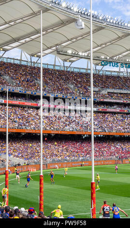 Melbourne Demons and West Coast Eagles Football Club at Optus Stadium 2018 AFL Preliminary Final Perth Western Australia. Stock Photo