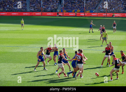 Melbourne Demons and West Coast Eagles Football Club at Optus Stadium 2018 AFL Preliminary Final Perth Western Australia. Stock Photo