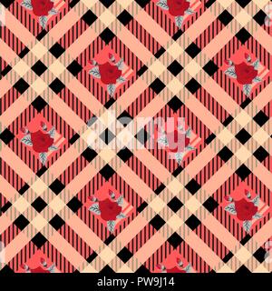 Floral seamless pattern with plaid background. Vector template. eps10 Stock Vector