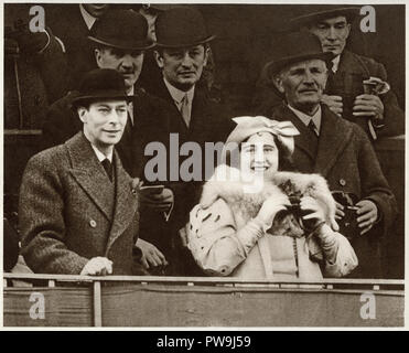 George the sixth with his wife Queen Elizabeth Bowes Lyon at the Grand National horse race in Aintree Liverpool dated March 19th 1937 Stock Photo