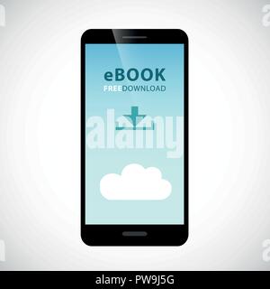 e-book free download cloud via smartphone vector illustration EPS10 Stock Vector