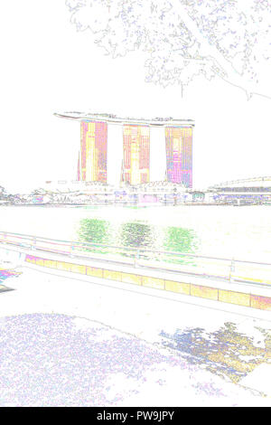 An illustration drawing effect of Marina Bay Sands in Singapore Stock Photo