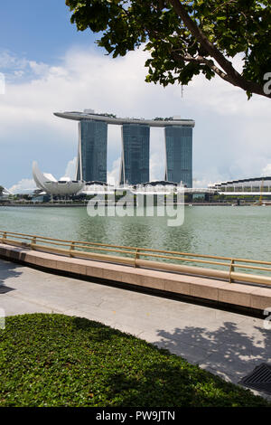 A vertical view of Marina Bay Sands and Singapore river in Singapore. Stock Photo