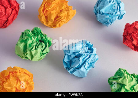 Colorful crumpled paper balls. Close up. Stock Photo