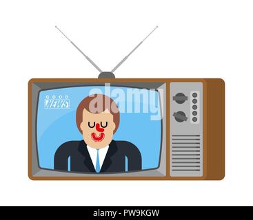 Good news old tv. Nice broadcasting journalist. Man Anchorman in tv studio. Live broadcasting Stock Vector