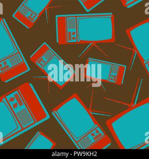 Old TV pattern seamless. Television set retro ornament Stock Vector
