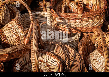 Willow baskets on Ljubljana central market, Slovenia Stock Photo
