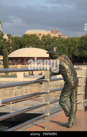 Azerbaijan; Baku, Bulvar, Cafe Rast, fisherman statue, Stock Photo