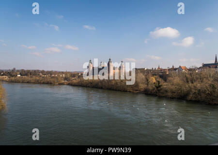 Castle Johannisburg in Aschaffenburg, Germany with view over the River Main in Winter Stock Photo