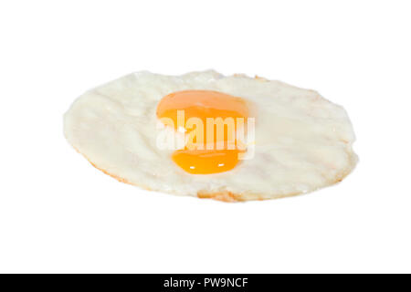 whole fried egg with broken yolk on isolated white background Stock Photo