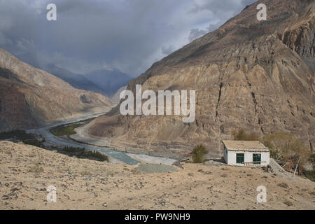 An ancient mosque above the Balti village of Turtuk, once Pakistan, now part of Ladakh, India Stock Photo