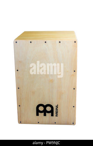 Cut out of a Cajon music instrument on white background Stock Photo - Alamy