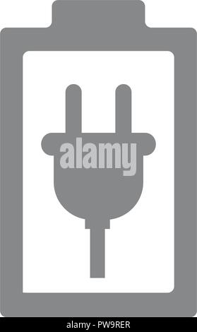 Vector battery icon. Accumulator with charging cable symbol illustration on white background. Stock Vector