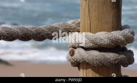 Rough Thick Rope Railing Beach Tropical Environment Wooden Post Ocean ...