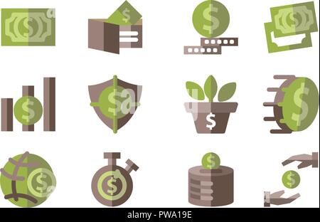 Money Template Flat Icon Set Stock Vector